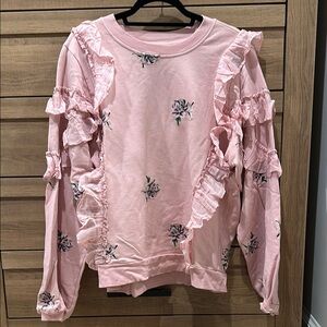 Tularosa Pink Ruffled Long Sleeve Sweatshirt